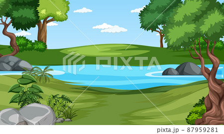 Nature scene with pond and trees 87959281