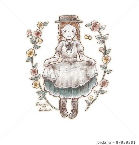 花とエプロンドレスの女の子 87959581