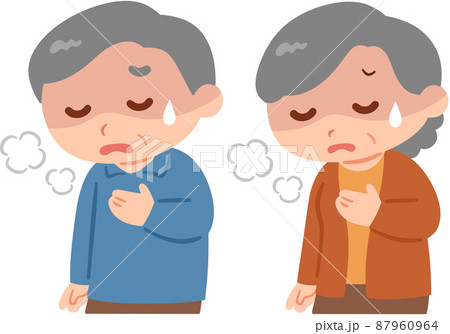 息苦しそうな高齢男性と高齢女性 87960964