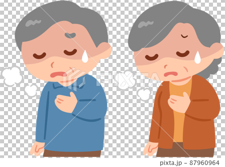 息苦しそうな高齢男性と高齢女性 87960964