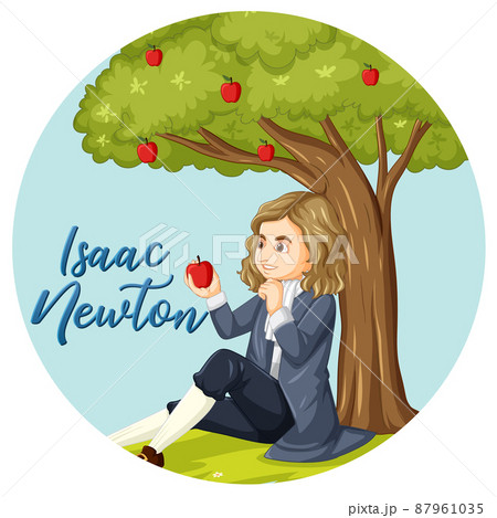 Isaac Newton sitting under apple tree 87961035