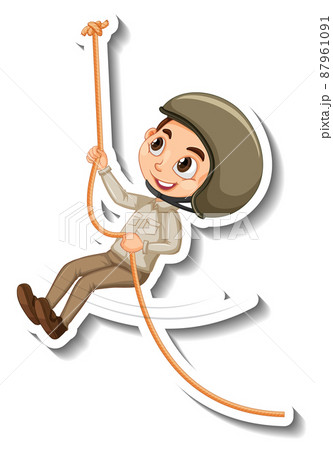 Safari boy hanging on rope cartoon character sticker 87961091