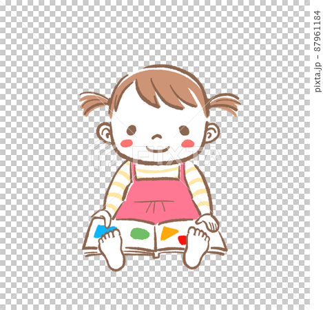絵本を読んでいる女の子のイラストのイラスト素材