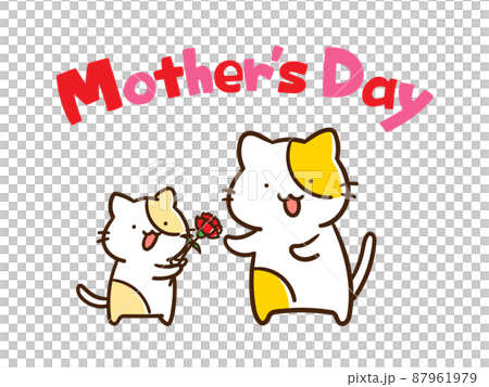 母親節送康乃馨的可愛貓咪手寫插圖人物 87961979