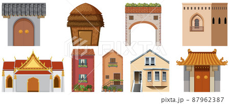 Different design of buildings on white background 87962387