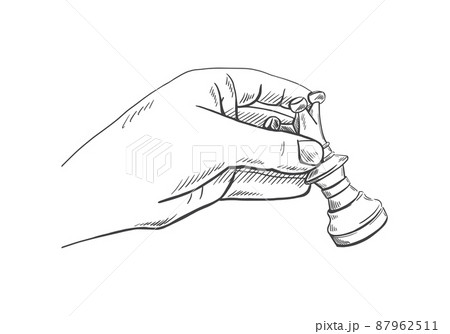 Human hand holds a chess piece of the queen. For unpredictable and business strategy concept. Sketch vector illustration 87962511