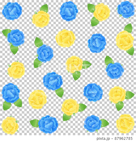用水彩筆繪製的黃色和藍色玫瑰圖案材料 87962785
