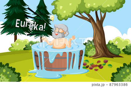 Archimedes in bath with the word Eureka 87963386