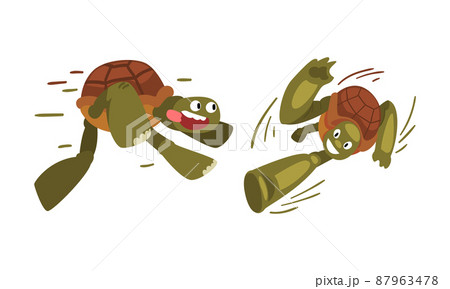 Running turtles set. Funny fast tortoise cartoon vector illustration 87963478