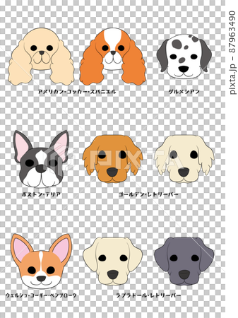 ワンちゃんの正面顏)6犬種9匹セット)フルカラー 87963490