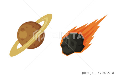 Saturn planet and flying flaming meteorite vector illustration Saturn planet and flying flaming meteorite vector illustration 87963518