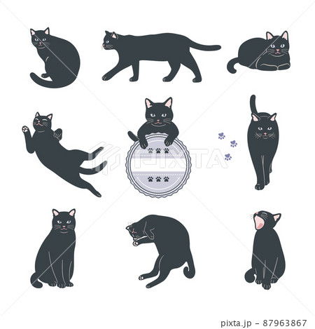 黒猫のイラストセット 87963867