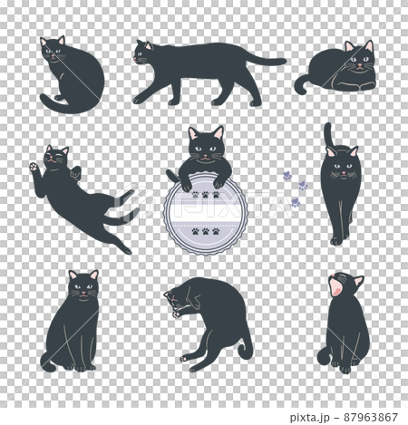 黒猫のイラストセット 87963867