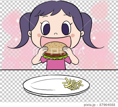 ハンバーガーを食べる女の子のイラスト素材