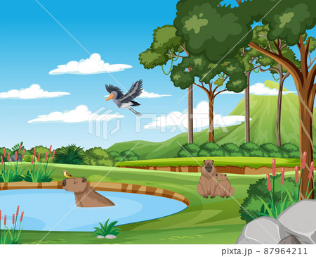 Scene with wild animals in the forest 87964211