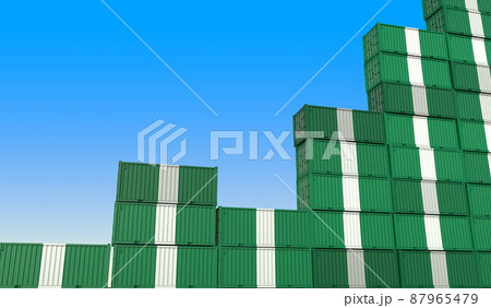 Industrial containers with flags of Nigeria making a rising graph. Economic growth related 3D rendering 87965479