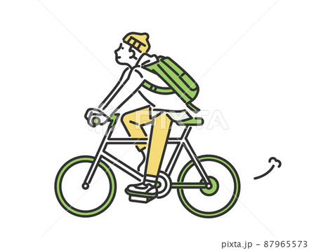 自転車に乗って通勤するおしゃれな若い男性のイメージイラスト素材 87965573