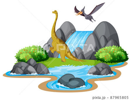 Scene with dinosaurs brachiosaurus on island 87965805