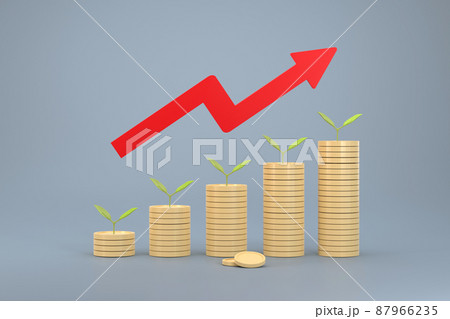Cartoon Tree on pile of coins are lined up from small to large size shown in the form of a graph. Cartoon Tree on pile of coins are lined up from small to large size shown in the form of a graph. 87966235