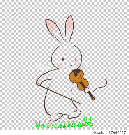 Illustration of a rabbit surprised by a sudden break in the violin string 87966627