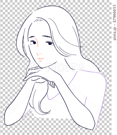 頬杖をつく大人の女性のイラスト素材