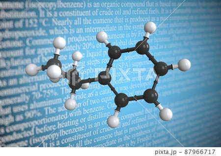 Molecular model of cumene, 3D rendering 87966717