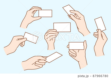 Set of person stretch hand with business card 87966780