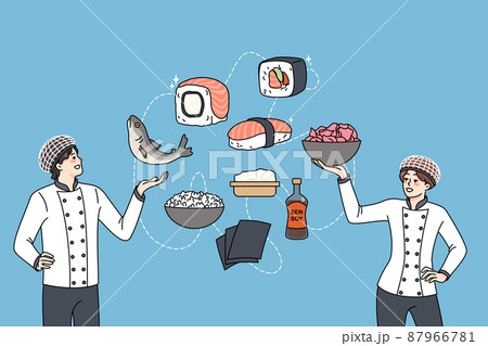 Professional chefs cooking sushi for restaurant  87966781