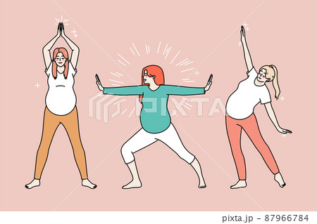 Active pregnant women do morning exercises Active pregnant women do morning exercises 87966784