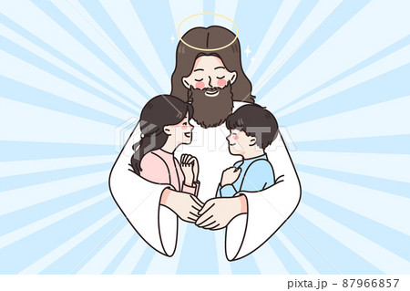 Jesus Christ hug cuddle small children 87966857