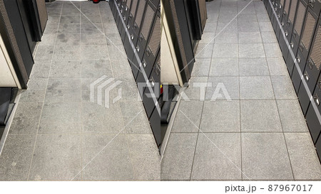 Before and after, removing oil stains and cleaning an entrance floor Before and after, removing oil stains and cleaning an entrance floor 87967017