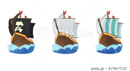 かわいい帆船のイラストセットのイラスト素材