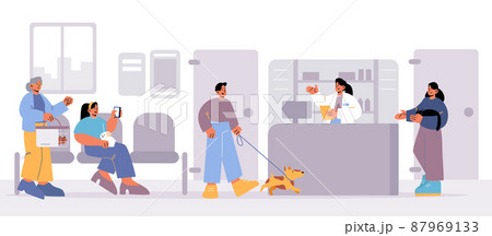 People visit vet clinic, pet owners with animals 87969133