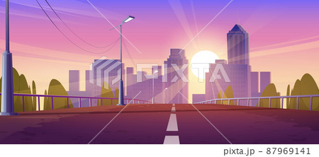 Overpass car road to city at sunset Overpass car road to city at sunset 87969141