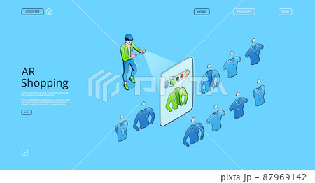 AR shopping isometric landing page, web banner 87969142