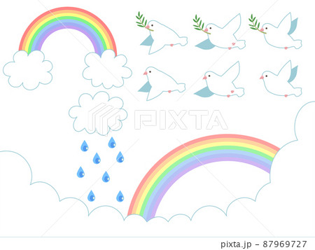 虹とハトのイラストセット 虹とハトのイラストセット 87969727