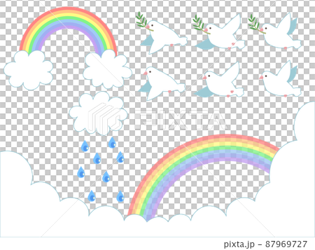 虹とハトのイラストセット 虹とハトのイラストセット 87969727