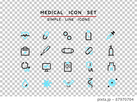 Simple and cute medical line icon set Simple and cute medical line icon set 87970704