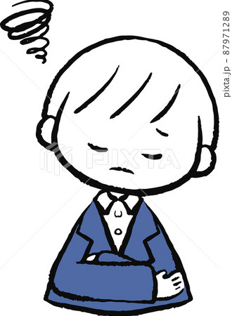 何かに困り果てて悩みこむスーツ姿の男性のイラストのイラスト素材