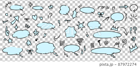Rough image balloon and icon set with light blue paint on black lines Rough image balloon and icon set with light blue paint on black lines 87972274