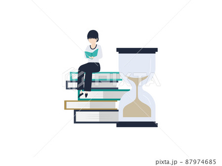 読書時間を確保して沢山の本を読む日本人女性のイラスト素材 読書時間を確保して沢山の本を読む日本人女性のイラスト素材 87974685