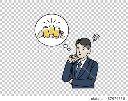 会社の飲み会の誘いに困る会社員の男性　忘年会　宴会　社会人　新卒 87974836