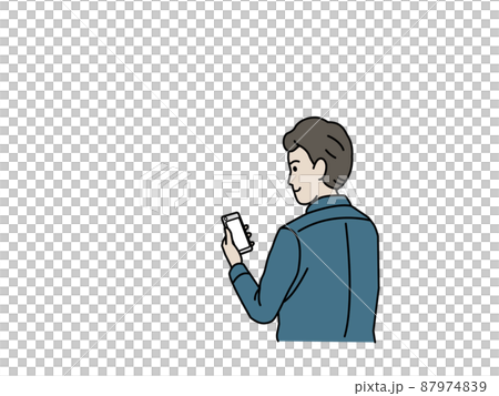 スマートフォンを見る　男性　携帯電話　スマホ　眺める　画面を見る 87974839