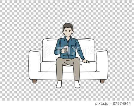 ソファーでくつろぐ男性 スマートフォンを見る 携帯電話 スマホ 眺める 画面を見るのイラスト素材 ソファーでくつろぐ男性 スマートフォンを見る 携帯電話 スマホ 眺める 画面を見るのイラスト素材
