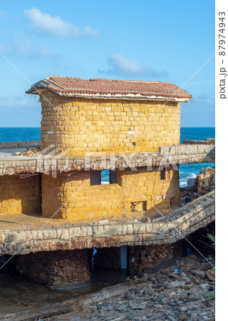 Deteriorated cabin of Egyptian formal president Muhammad Anwar el-Sadat located in Montaza Park, Alexandria, Egypt Deteriorated cabin of Egyptian formal president Muhammad Anwar el-Sadat located in Montaza Park, Alexandria, Egypt 87974943