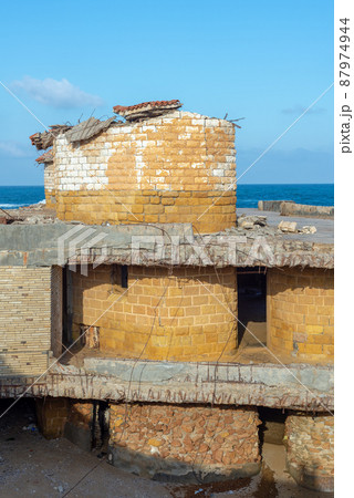 Deteriorated cabin of Egyptian formal president Muhammad Anwar el-Sadat located in Montaza Park, Alexandria, Egypt Deteriorated cabin of Egyptian formal president Muhammad Anwar el-Sadat located in Montaza Park, Alexandria, Egypt 87974944