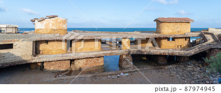Deteriorated cabin of Egyptian formal president Muhammad Anwar el-Sadat located in Montaza Park, Alexandria, Egypt Deteriorated cabin of Egyptian formal president Muhammad Anwar el-Sadat located in Montaza Park, Alexandria, Egypt 87974945