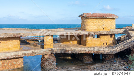 Deteriorated cabin of Egyptian formal president Muhammad Anwar el-Sadat located in Montaza Park, Alexandria, Egypt Deteriorated cabin of Egyptian formal president Muhammad Anwar el-Sadat located in Montaza Park, Alexandria, Egypt 87974947