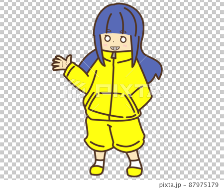 Blue-haired straight-haired girl talking gesture yellow hoodie smile Blue-haired straight-haired girl talking gesture yellow hoodie smile 87975179