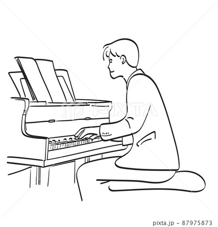 line art man playing grand piano illustration vector hand drawn isolated on white background. 87975873